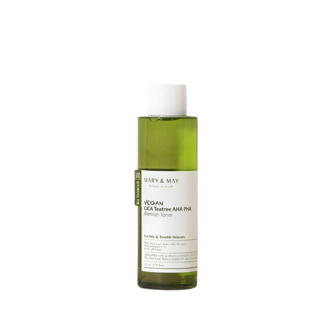 Mary&May Vegan Cica Teatree AHA PHA Blemish Toner | Тонер за лице с AHA, PHA, 2% ниацинамид, чаено дърво и азиатска центела