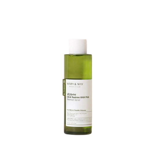 Mary&May Vegan Cica Teatree AHA PHA Blemish Toner | Тонер за лице с AHA, PHA, 2% ниацинамид, чаено дърво и азиатска центела