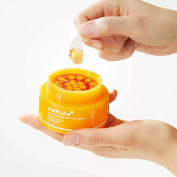 Medicube Kojic Acid Turmeric Capsule Cream | Крем за изсветляване на петна | Козметика против пигментни петна - хидратиращ крем с капсули medicube