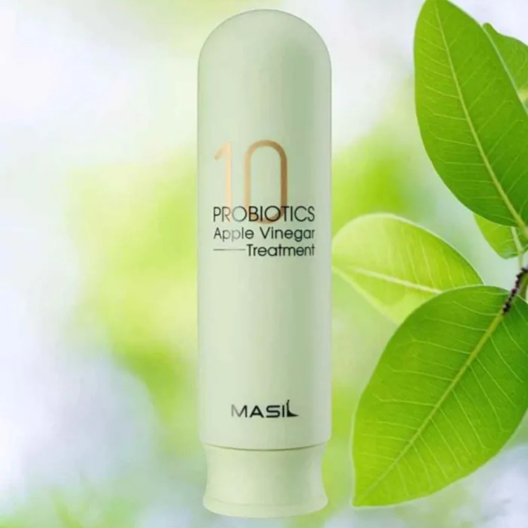 MASIL 10 Probiotics Apple Vinegar Treatment с ябълков оцет, пробиотици, колаген и растителни протеини за балансиран скалп и мека, гладка и блестяща коса.